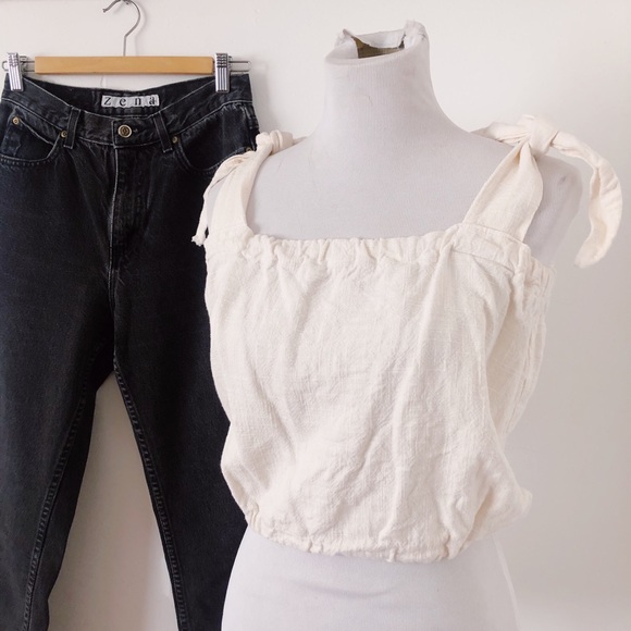 Handmade Vintage Linen Top with Tie Sleeves / Edwardian Style Camisole Top - Picture 5 of 7